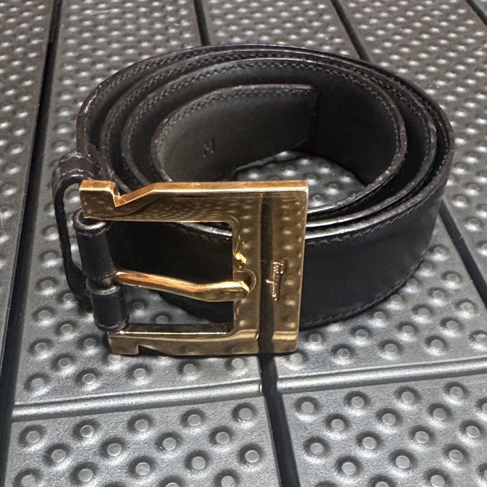 Salvatore Ferragamo Black Belt with Gold Buckle